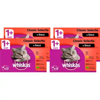Jumbo Whiskas 1+ Natvoer - Classic - Selectie in saus - maaltijdzakjes 4 x 12 x 85 g aanbieding