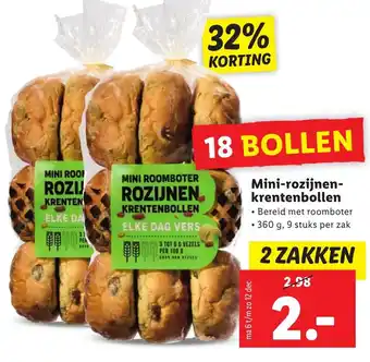 Lidl Mini Rozijnenkrentenbollen 2*9st aanbieding