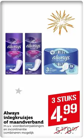 Coop Always inlegkruisjes of maandverband aanbieding