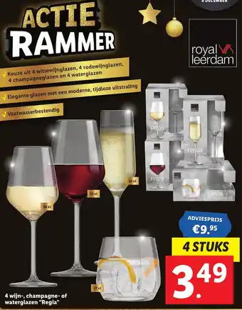 Lidl 4 wijn-, champagne- of waterglazen "Regia" 4 st aanbieding