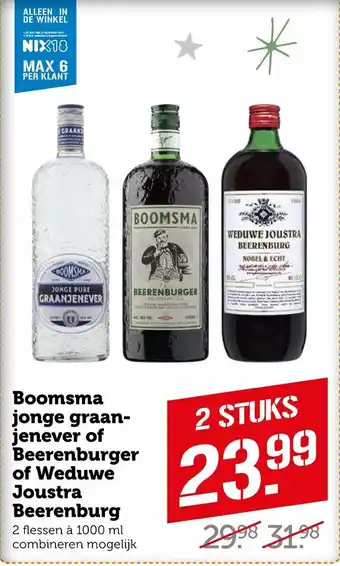 Coop Boomsma jonhe graanjenever of Beerenburger of Weduwe Joustra Beerenburg 1000ml aanbieding