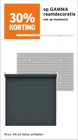 GAMMA 30% KORTING op GAMMA raamdecoratie ook op maatwerk aanbieding