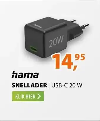 Expert Hama Fast Charger USB-C PD/Qualcomm® Super-Mini Charger 20 W Zwart aanbieding