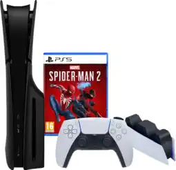 Coolblue PlayStation 5 Slim Disc Edition + Spider-Man 2 + Covers Zwart + Oplaadstation aanbieding