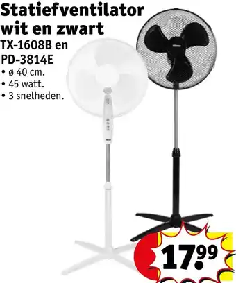 Kruidvat Statiefventilator wit en zwart TX-1608B en PD-3814E aanbieding