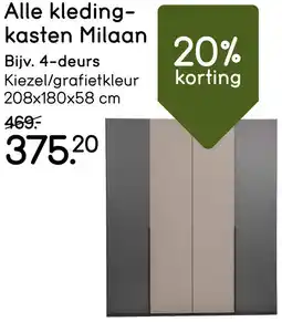 Leen Bakker Alle kledingkasten Milaan aanbieding