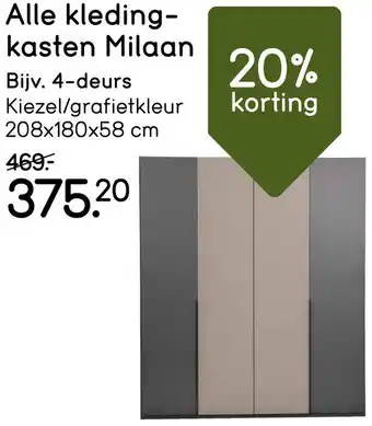 Leen Bakker Alle kledingkasten Milaan aanbieding