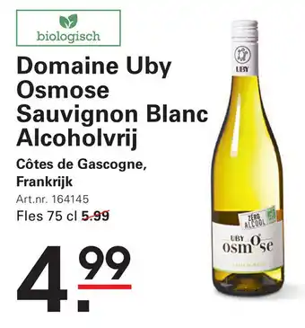 De Kweker Domaine Uby Osmose Sauvignon Blanc Alcoholvrij aanbieding
