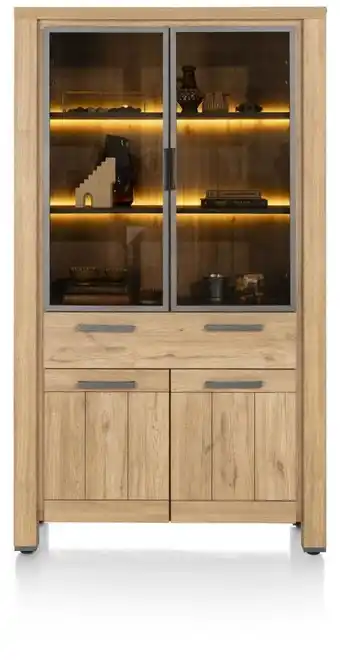 Henders & Hazel Delmonte, Vitrine 110 Cm - 2-Glasdeuren + 2-Deuren + 1-Lade (+ LED) aanbieding