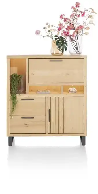 Henders & Hazel Pavie, Highboard 125 Cm - 1-Deur + 2-Laden + 1-Klep + 3-Niches (+ LED) - Natural aanbieding