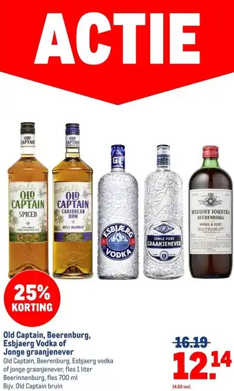 Makro Old Captain, Beerenburg, Esbjaerg Vodka of Jonge graanjenever aanbieding