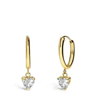 Lucardi 14 karaat geelgouden oorbellen met hart zirkonia aanbieding