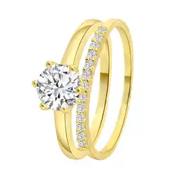 Lucardi Zilveren goldplated dubbele ring met zirkonia aanbieding