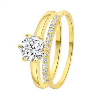 Lucardi Zilveren goldplated dubbele ring met zirkonia aanbieding