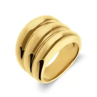 Lucardi Stalen goldplated ring met ribbels aanbieding