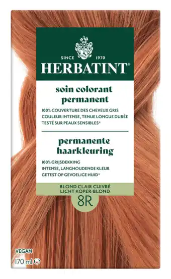 De Online Drogist Herbatint Permanente Haarkleuring 8R Licht Koperblond 170ML aanbieding