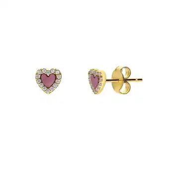 Lucardi Zilveren goldplated oorknoppen een hartvormige rhodonite gemstone voor dames aanbieding