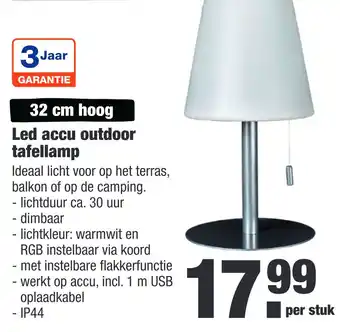 ALDI Led accu outdoor tafellamp 32 cm aanbieding