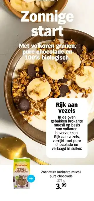 Albert Heijn Zonnatura Krokante muesli pure chocolade aanbieding