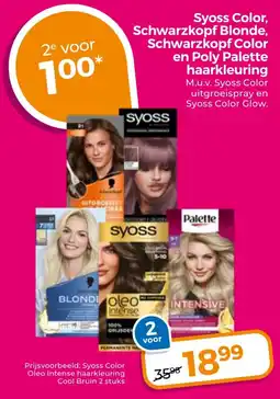 Trekpleister Syoss Color, Schwarzkopf Blonde, Schwarzkopf Color en Poly Palette haarkleuring aanbieding