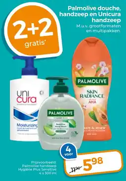Trekpleister Palmolive douche, handzeep en Unicura handzeep aanbieding