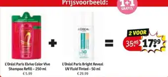 Kruidvat L'Oréal Paris Elvive Color Vive Shampoo Refill + L'Oréal Paris Bright Reveal UV Fluid Tinted aanbieding
