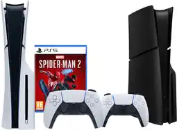 Coolblue PlayStation 5 Slim Disc Edition + Spider-Man 2 + Covers Zwart + Extra Controller Wit aanbieding
