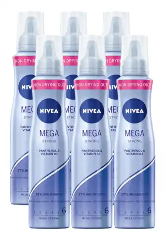 De Online Drogist Nivea Mega Strong Styling Mousse Voordeelverpakking 6x150ML aanbieding
