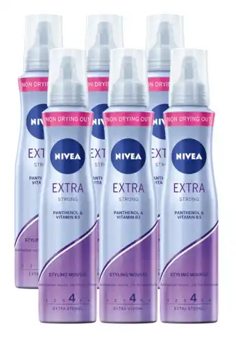 De Online Drogist Nivea Extra Strong Styling Mousse Voordeelverpakking 6x150ML aanbieding