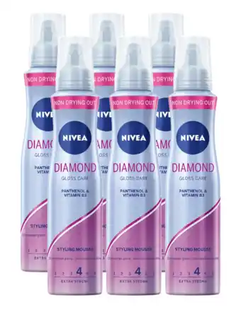 De Online Drogist Nivea Diamond Gloss Care Styling Mousse Voordeelverpakking 6x150ML aanbieding