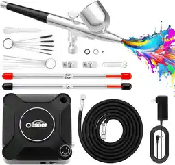 Amazon Oasser Airbrush Compressor Kit, Dual Action Airbrush Pak met Oplaadbare 30psi aanbieding