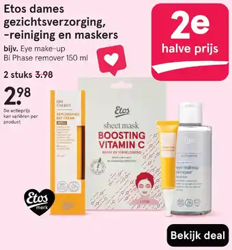 Etos Etos dames gezichtsverzorging, reiniging en maskers aanbieding