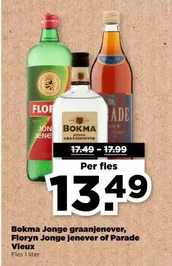 PLUS Bokma Jonge graanjenever, Floryn Jonge jenever of Parade Vieux aanbieding