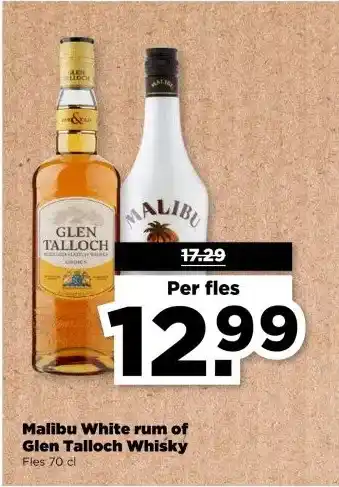 PLUS Malibu White rum of Glen Talloch Whisky aanbieding