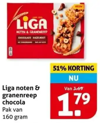 Hoogvliet Liga noten & granenreep chocola aanbieding
