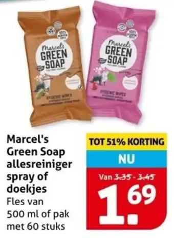 Hoogvliet Marcel's Green Soap allesreiniger spray of doekjes aanbieding