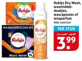 Hoogvliet Robijn Dry Wash, wasmiddeldoekjes, wascapsules of wasparfum aanbieding