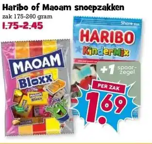 Boon`s Markt Haribo of Maoam snoepzakken zak 175-260 gram aanbieding