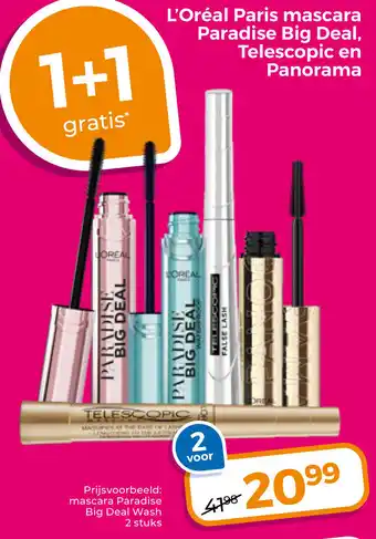 Trekpleister L'Oréal Paris mascara Paradise Big Deal, Telescopic en Panorama aanbieding