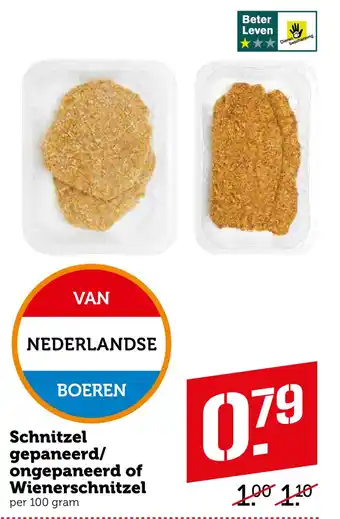 Coop Schnitzel gepaneerd/ ongepaneerd of wienerschnitzel 100 gram aanbieding