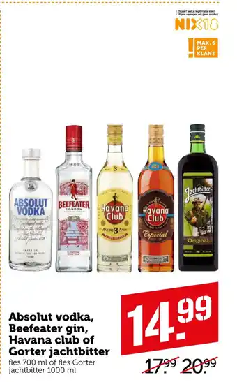 Coop Absolut vodka, beefeater gin, havana club of gorter jachtbitter 700 ml aanbieding