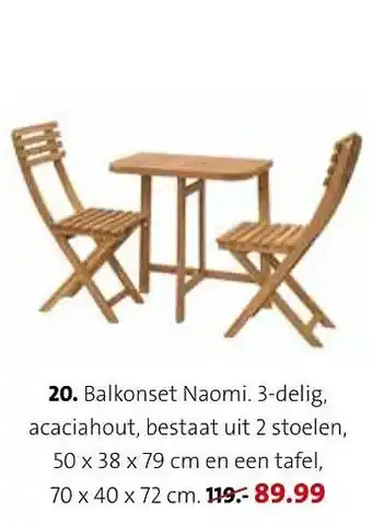 Intratuin Balkonset naomi. 3-delig 70x40x72 cm aanbieding