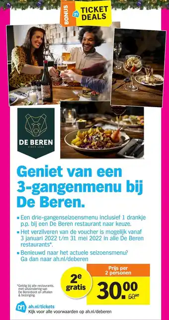 Albert Heijn Geniet van een 3-gangenmenu bij De Beren aanbieding