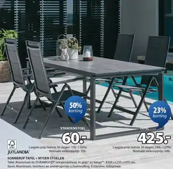 Jysk SONNERUP TAFEL + MYSEN STOELEN aanbieding