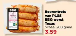 PLUS Boerentrots van Plus BBQ worst Texas aanbieding