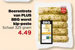 PLUS Boerentrots van Plus BBQ worst Kip Pesto aanbieding