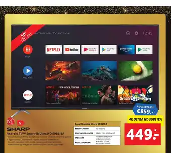 Lidl Sharp 40" 4K Ultra HD Android TV | 50BL1EA aanbieding