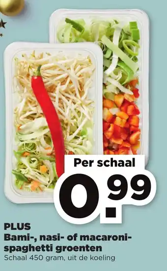 PLUS Bami-, nasi- of macaroni- spaghetti groenten 450g aanbieding