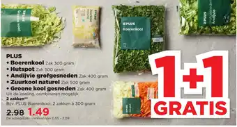 PLUS Boerenkool, Hutspot, Andijvie grofgesneden, Zuurkool naturel, Groene kool gesneden aanbieding