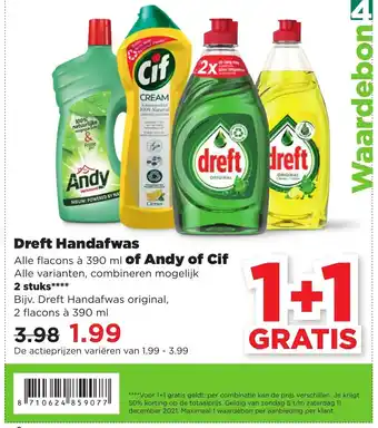 PLUS Dreft Handafwas of Andy of Cif aanbieding